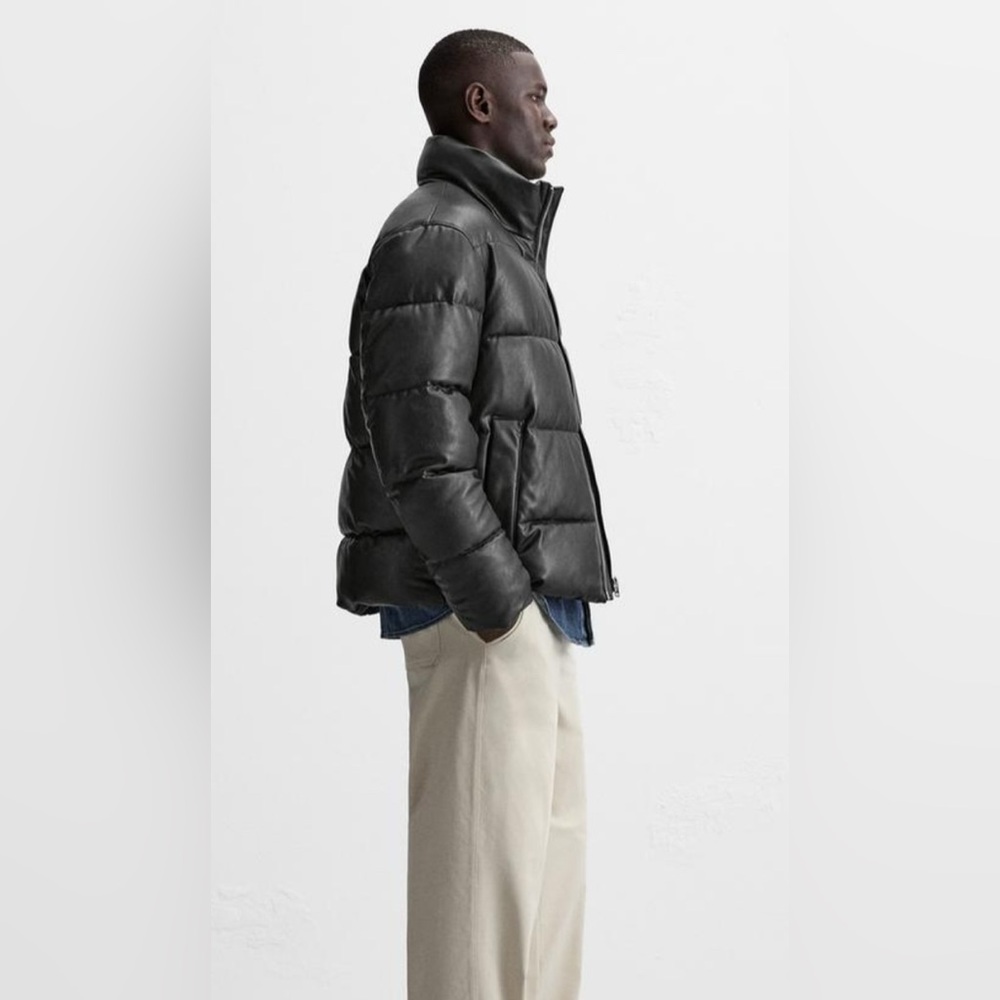 NWOT ZARA men’s faux, leather puffer jacket